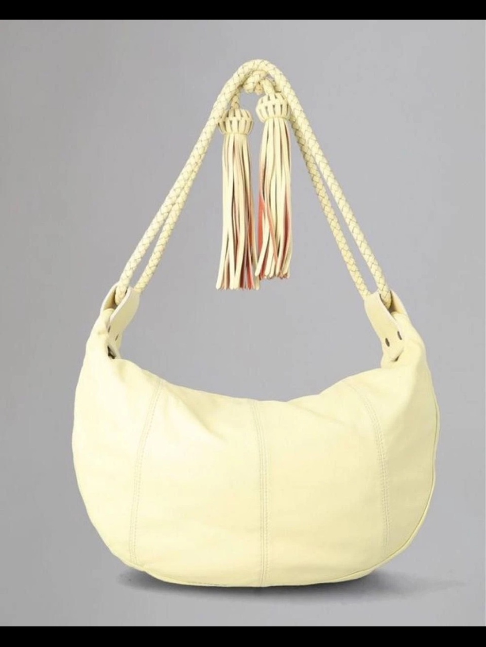 Mulberry Cream Braided-Handle Hobo with Tassel Detail